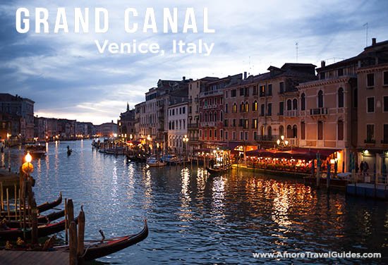 Night View of Gondolas from Rialto bridge in Venice, Italy